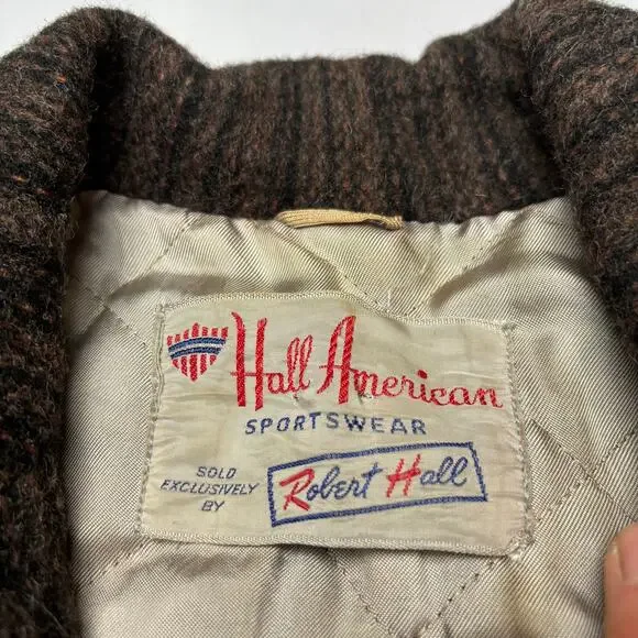 Vintage 50s Hall American Wool Coat Jacket Robert Hall Salt & Pepper Stripe M/L